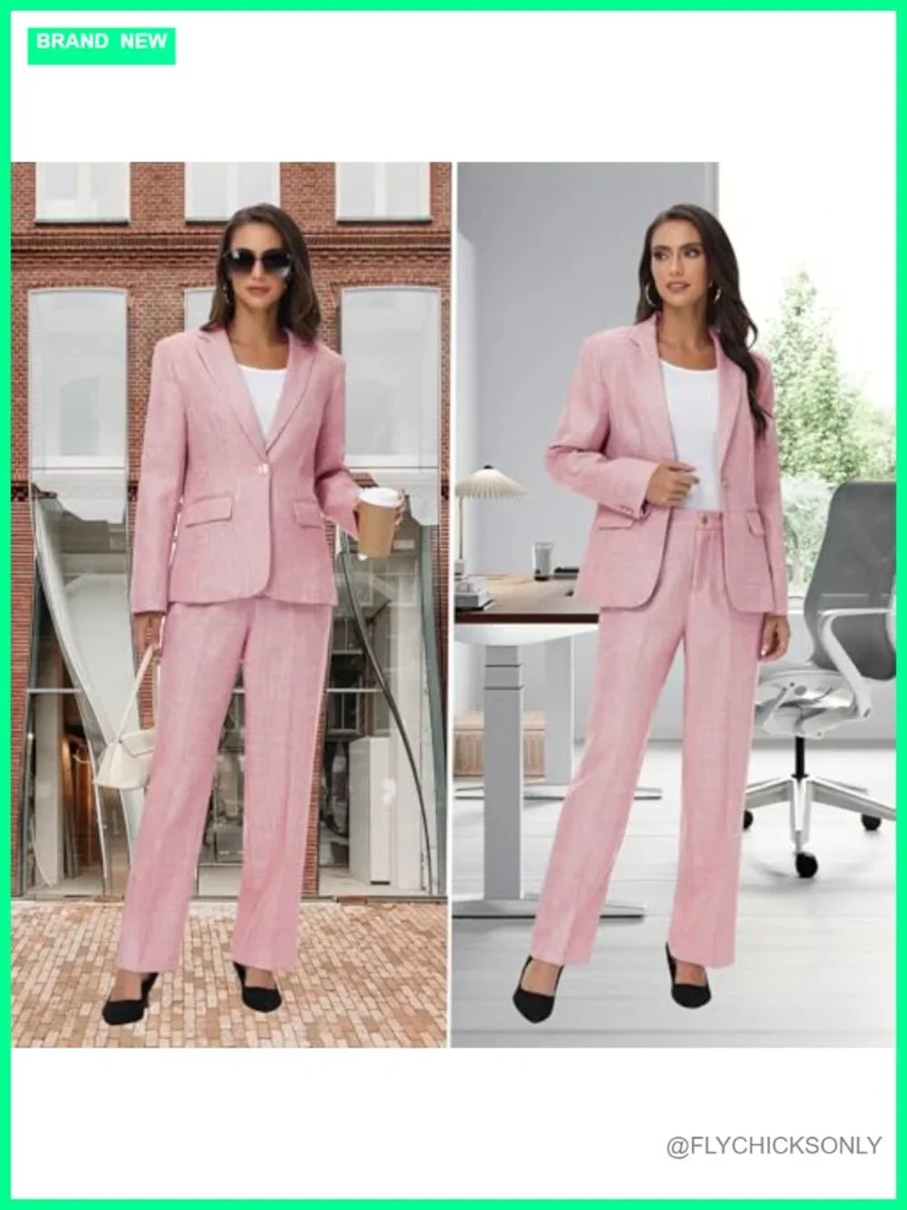 Women's 2-Piece Pinstripe Houndstooth Blazer Pantsuit Set Business Office Wear